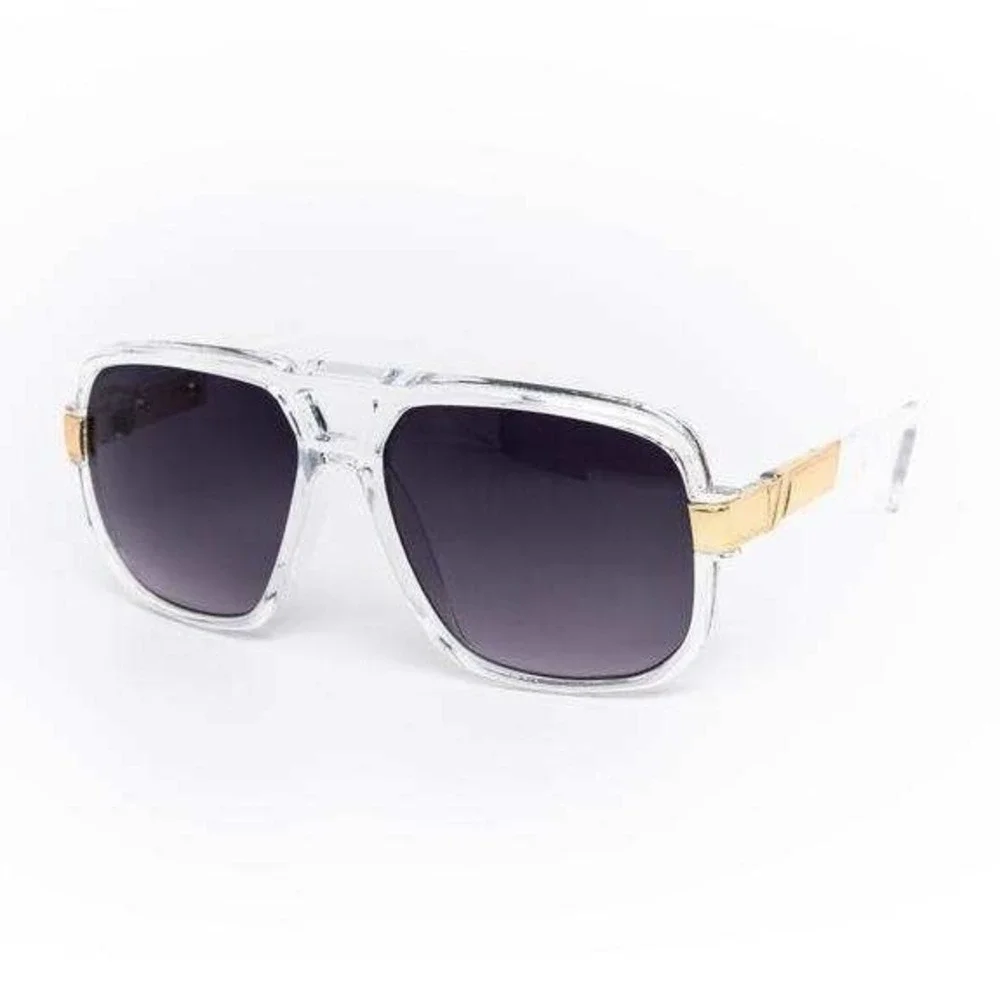 Men Sunglasses Designer Square Black Lens Gold Fashion Classic Retro Vintage NEW